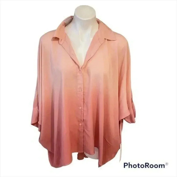 Young Fabulous & Broke Oversized Ombré Button Shirt Pink Orange - Picture 1 of 8